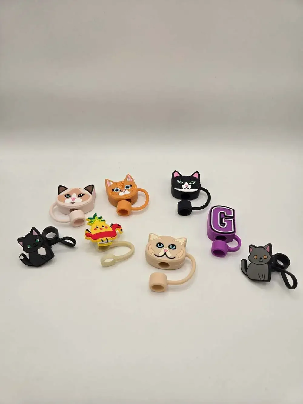 Drinking Straw Toppers and Cover Set - Cat and Initial 'G' Designs